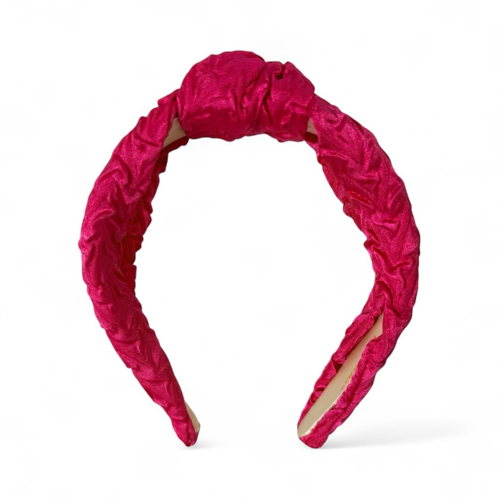 Begood Womens Bright Pink Ruched Knot Satin Headband Fuchsia Barbie Preppy Bold